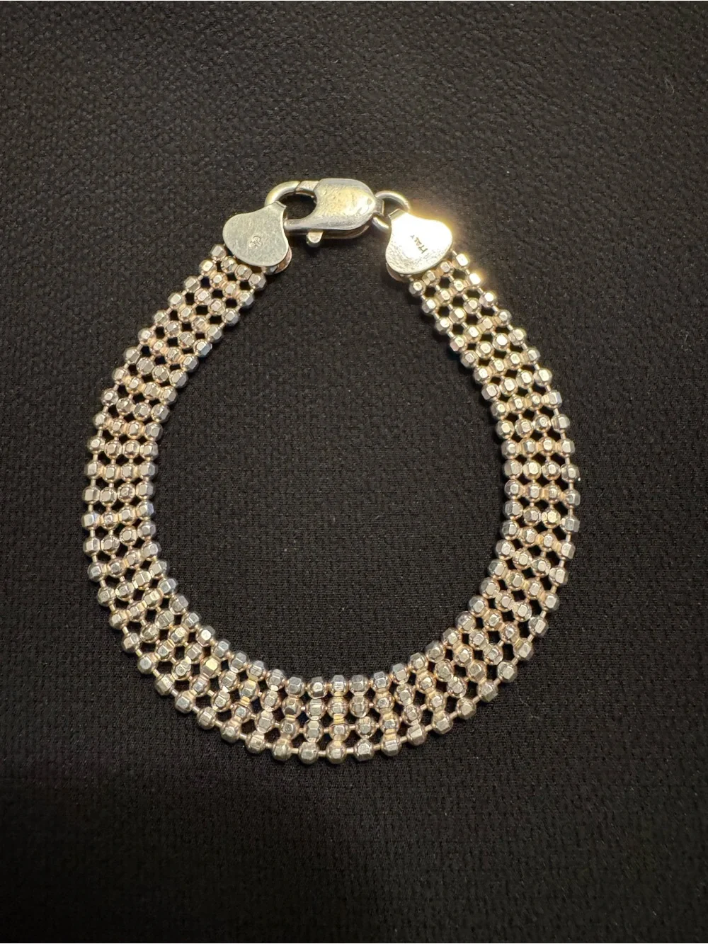 Sterling Silver Faceted Bead Mesh Bracelet 7.5”